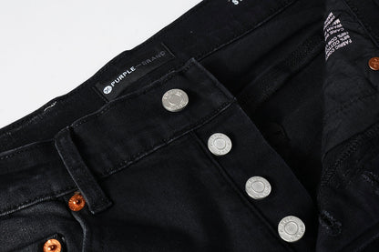 PURPLE Men Streetwear Skinny Jeans Black Fade Wash with White Paint Splatter and Distressed Rips 9002