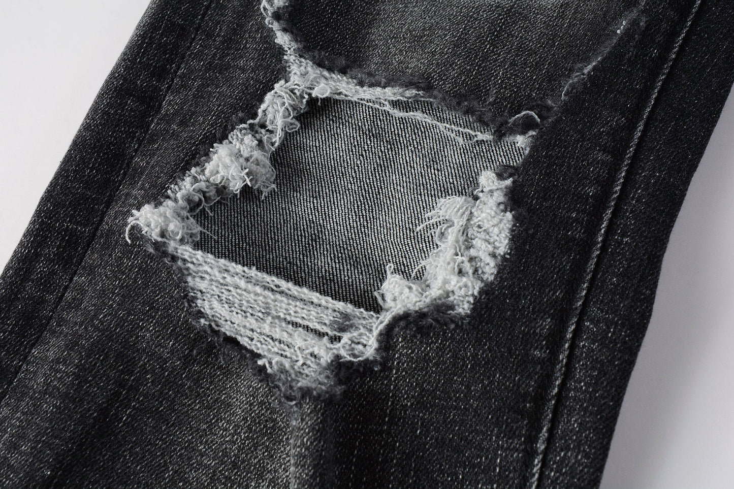 PURPLE Men Streetwear Skinny Jeans Dark Gray Wash with Heavy Distressed Ripped Details 9079
