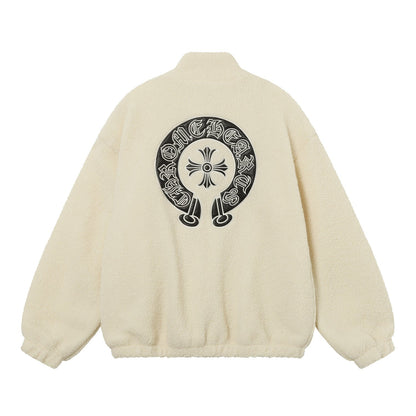 Chrome Hearts Horseshoe Embroidered Sherpa Jacket - Black Cream Gothic Coat 825