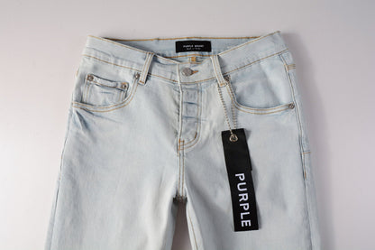 PURPLE Men Streetwear Skinny Jeans Light Gray Wash with Minimalist Style and Tag Accent 9081